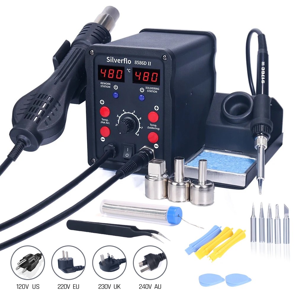 Hot Air Rework Station - Silverflo 8586D soldeerstation 2 IN 1