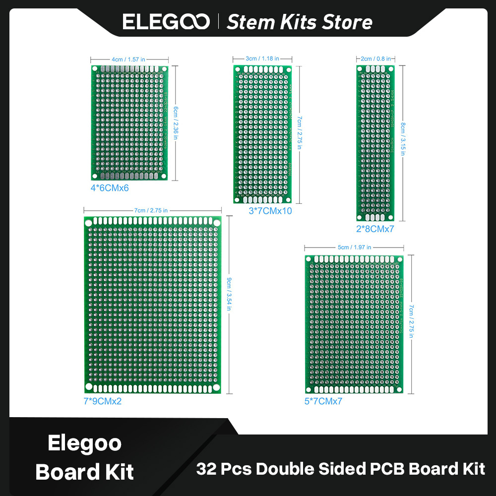 Pcb Etching Kit - ELEGOO 32-delige dubbelzijdige PCB-bord prototypekit voor