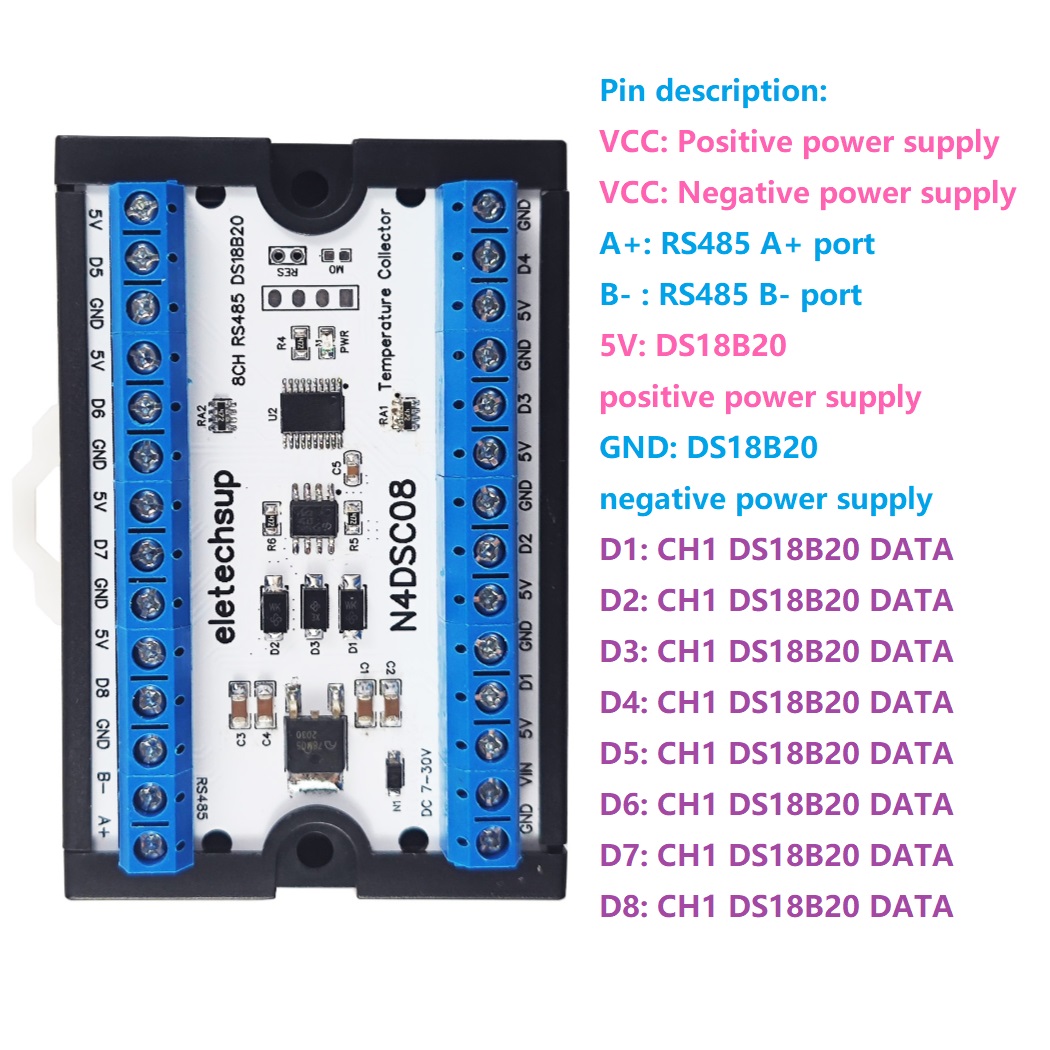 Ds18B20 Temperature Sensor - 8-weg 1-draads DS18B20 digitale temperatuursensor Modbus