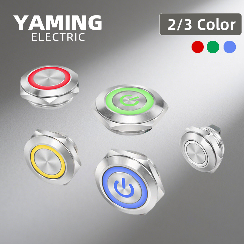 Push Button Tactile - 12/16/19/22/25/30mm Ultradunne Bi Driekleurige Lichtmetalen Drukknop