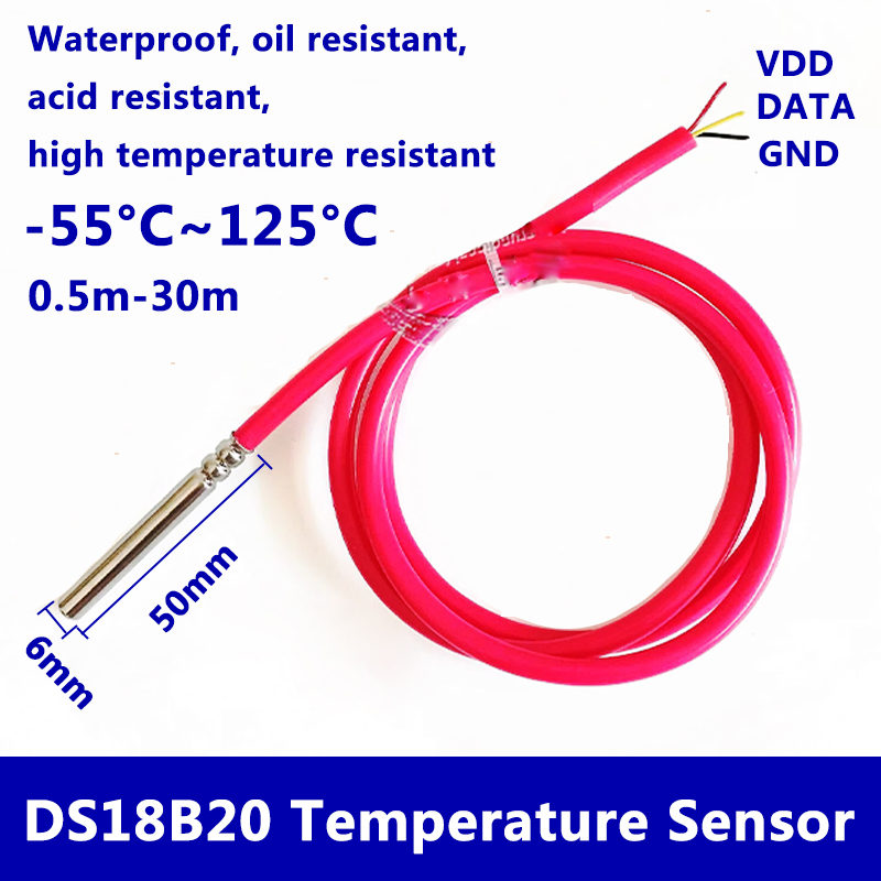 Ds18B20 Temperature Sensor - DS18B20 Waterdichte digitale temperatuursensor 6 mm